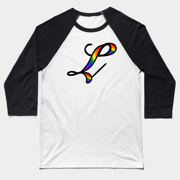 Rainbow Cursive Letter L Baseball T-Shirt by JennaBunnies